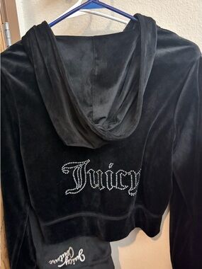 Juicy Couture Black Velour Hoodie & Pants Set with Rhinestone Logo